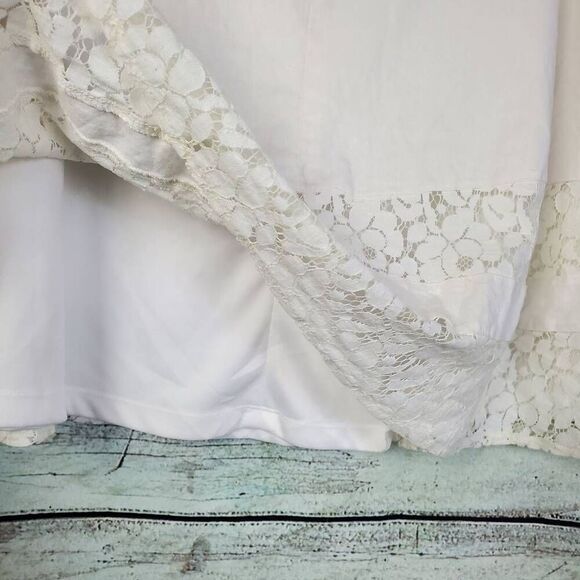 Maurices White Linen Blend Skirt Size 13/14 Lace Trim A-Line Lined Romantic Boho - Picture 6 of 7